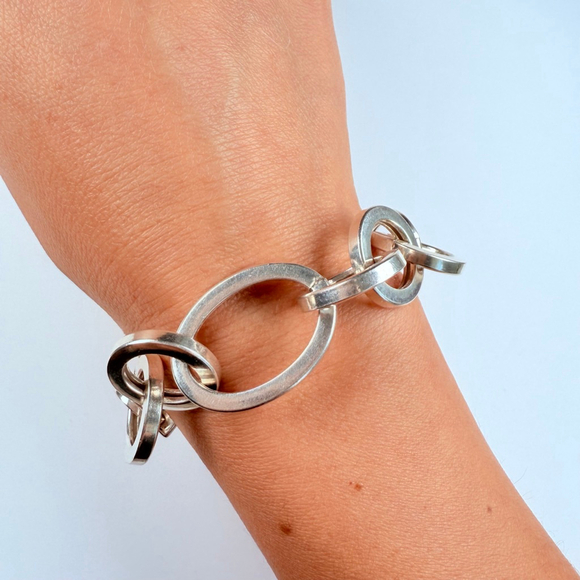 Modernist Large Dyadema 20mm Integrated Links Sterling Silver 925 Bracelet Italy - Picture 9 of 11